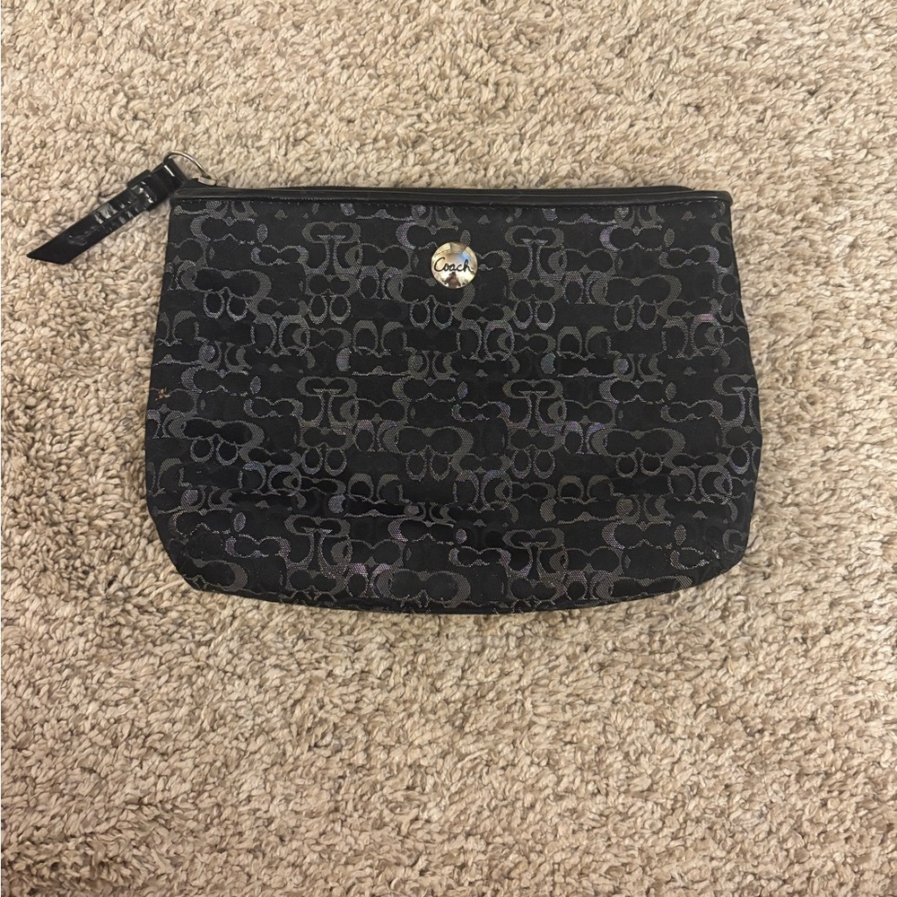 Coach Black and Gray Monogram Pouch
